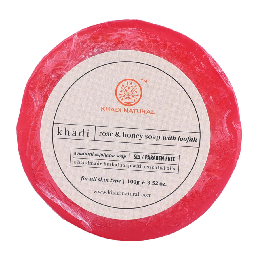 KHADI NATURAL ROSE AND HONEY SOAP WITH LOOFAH 100G